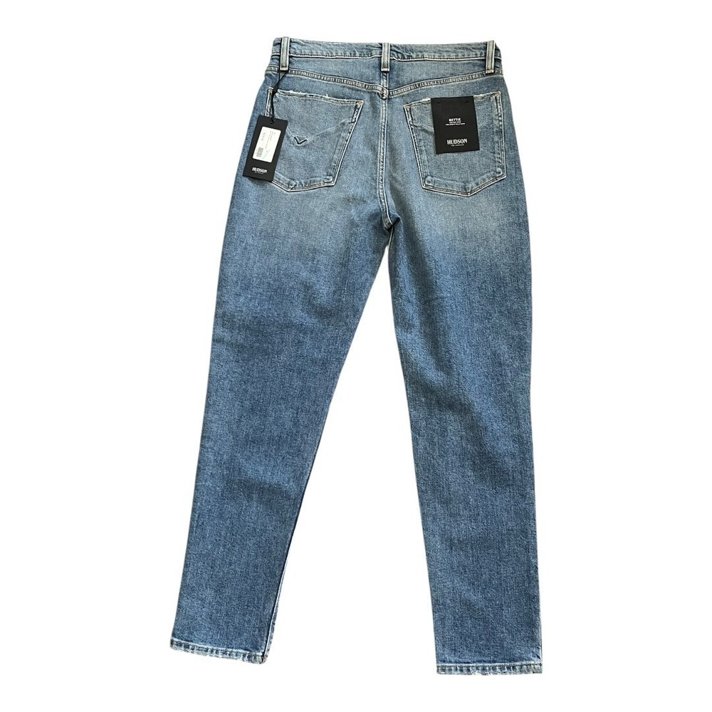 Hudson Bettie High Rise Tapered Jeans Medium Blue Wash Ripped Knee Size 29 NWT - Picture 3 of 8